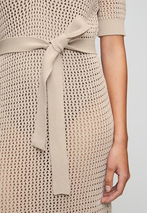 POLO - Wmn Thandiwe Ss Resort Knit Dress - Mushroom