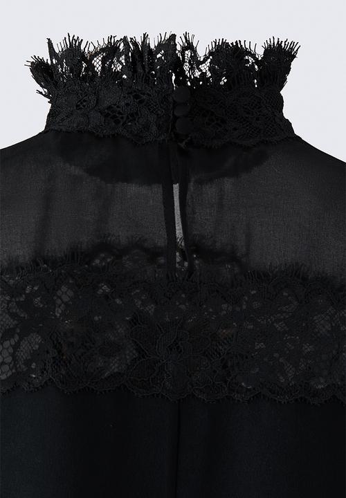 H&M - ELIE SAAB H&M: Lace-trimmed puff-sleeved blouse - black