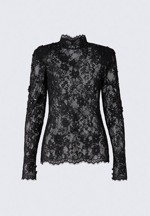 H&M - ELIE SAAB H&M: Embellished shoulder-pad lace top - black