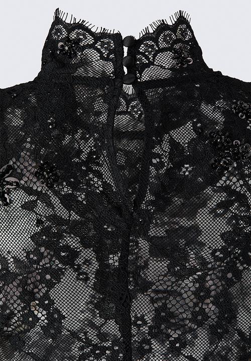 H&M - ELIE SAAB H&M: Embellished shoulder-pad lace top - black