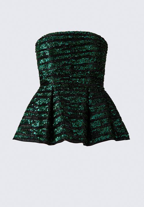 H&M - ELIE SAAB H&M: Embellished peplum top - black/green