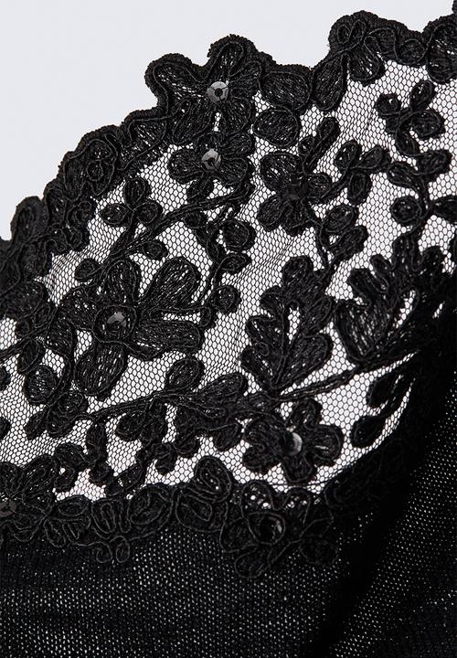 H&M - ELIE SAAB H&M: Lace-trimmed knitted wool top - black