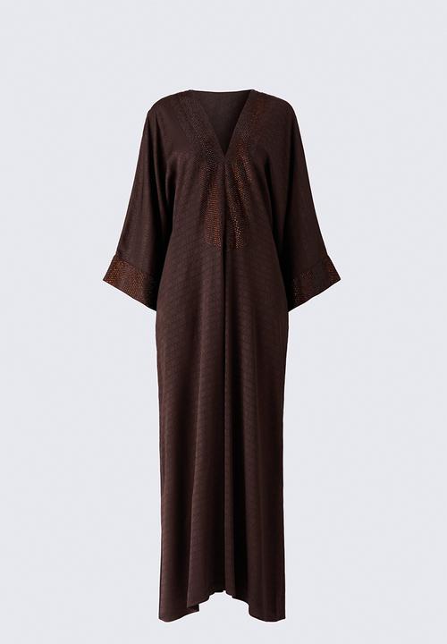 H&M - ELIE SAAB H&M: Embellished jacquard-weave kaftan dress - dark brown - 1343810001