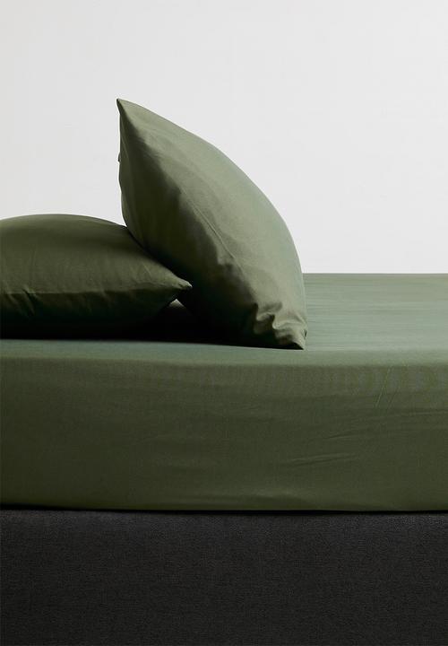 Sixth Floor - Recycled microfibre standard pillowcase set - Olive
