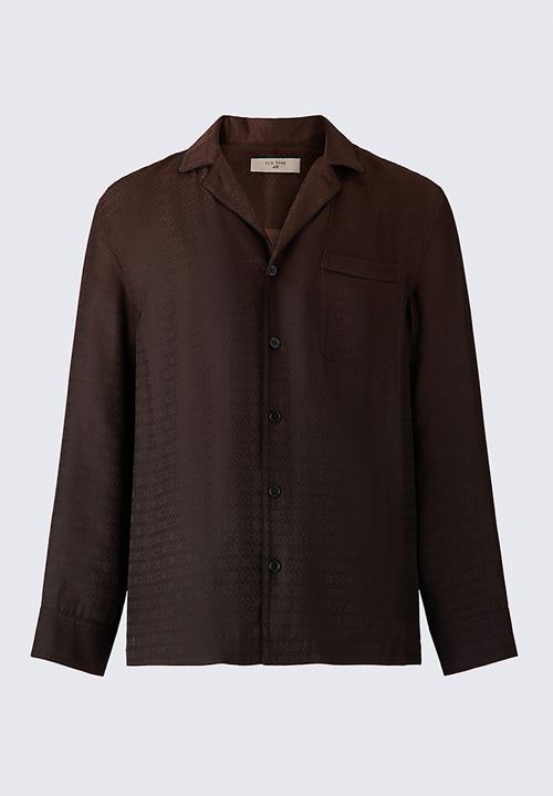 H&M - ELIE SAAB H&M: Silk-blend jacquard-weave pyjama shirt - dark brown/black