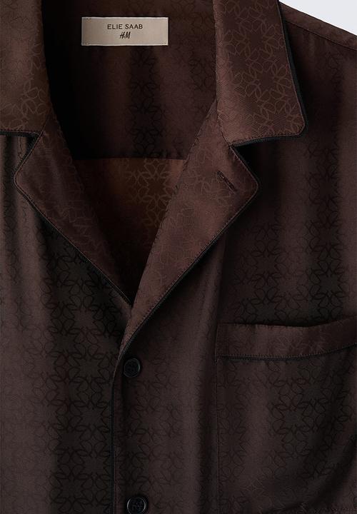 H&M - ELIE SAAB H&M: Silk-blend jacquard-weave pyjama shirt - dark brown/black