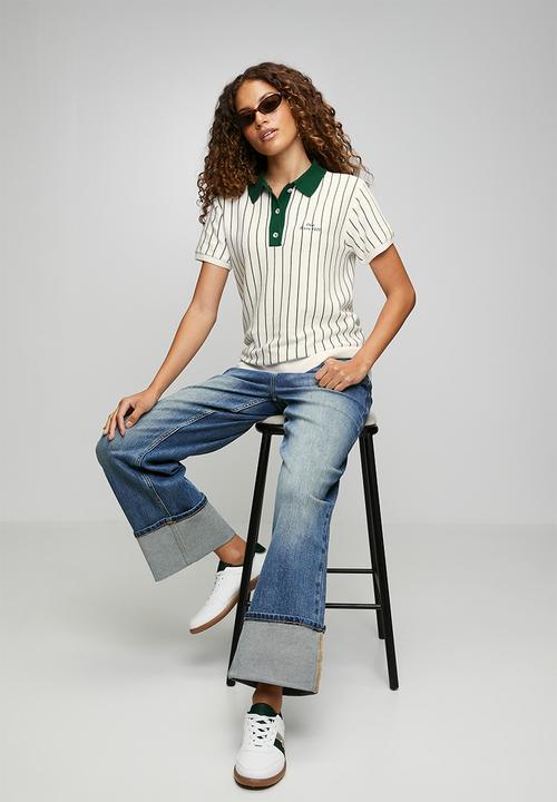 POLO - Wmn Kira Ss Knitted Golfer - Stripe