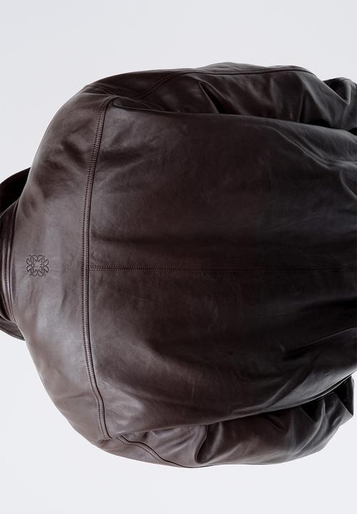 H&M - ELIE SAAB H&M: Funnel-collar leather jacket - black/brown - 1362666001