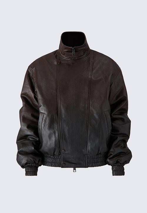 H&M - ELIE SAAB H&M: Funnel-collar leather jacket - black/brown - 1362666001