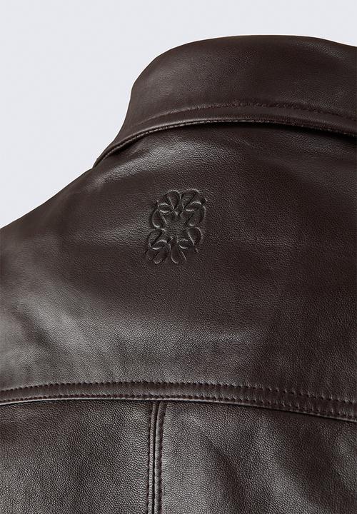 H&M - ELIE SAAB H&M: Funnel-collar leather jacket - black/brown - 1362666001