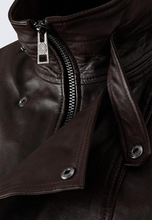 H&M - ELIE SAAB H&M: Funnel-collar leather jacket - black/brown - 1362666001