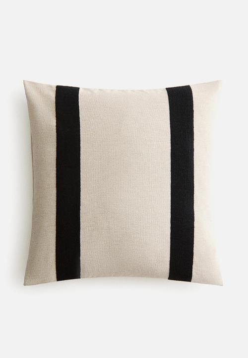 H&M - Linen-blend cushion cover - light beige/black