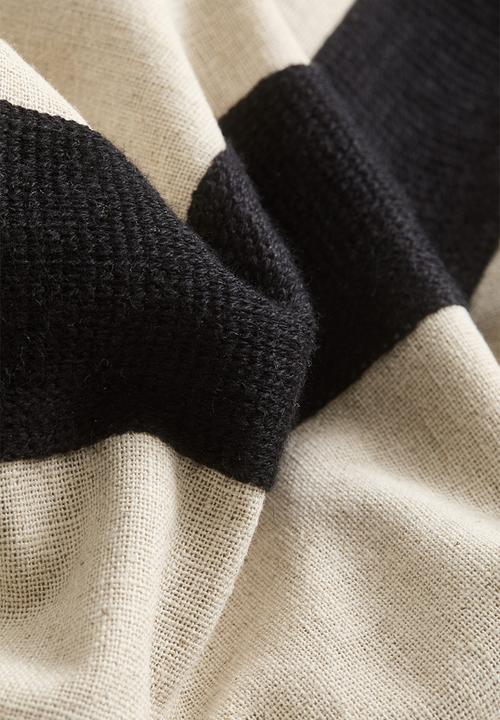H&M - Linen-blend cushion cover - light beige/black