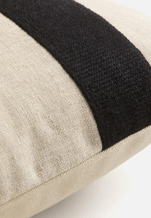 H&M - Linen-blend cushion cover - light beige/black