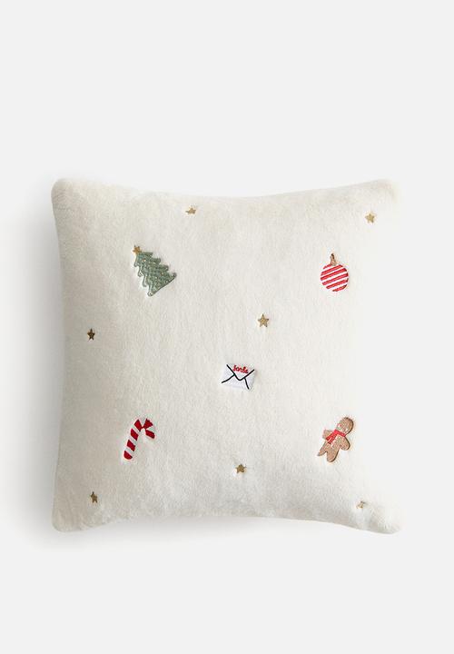 H&M - Embroidered cushion cover - cream/christmas