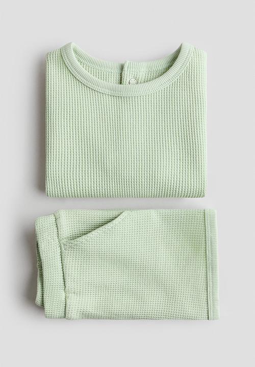 H&M - 2-piece waffled cotton set - light green