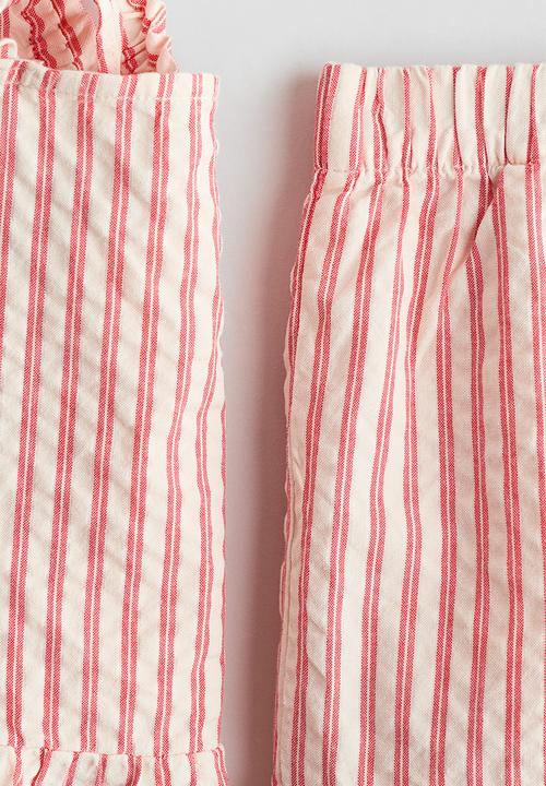 H&M - 2-piece frill-trimmed cotton set - red/beige striped