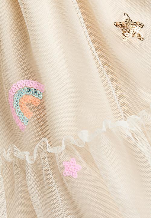 H&M - Tulle-skirt dress - cream/rainbows
