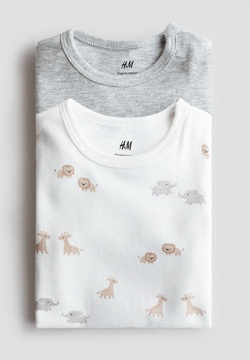 H&M - 2-Pack cotton bodysuits - light grey/animals