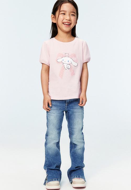 H&M - Printed puff-sleeved t-shirt - light pink/cinnamoroll
