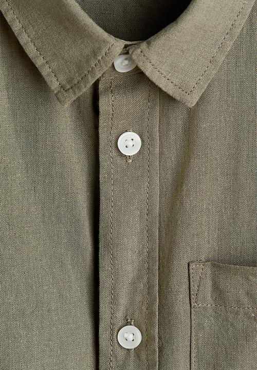 H&M - Linen-blend shirt - dark khaki green