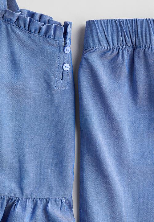H&M - 2-piece frill-trimmed seersucker set - blue