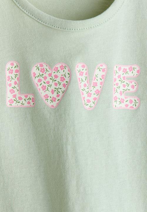 H&M - Printed cotton top - light green/love
