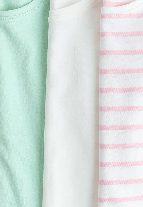 H&M - 3-pack flutter-sleeved tops - turquoise/striped