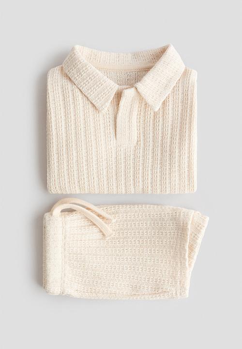 H&M - 2-piece pointelle-knit set - light beige