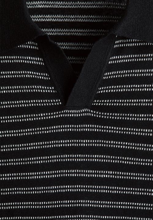 H&M - Regular fit linen-blend polo shirt - black/striped