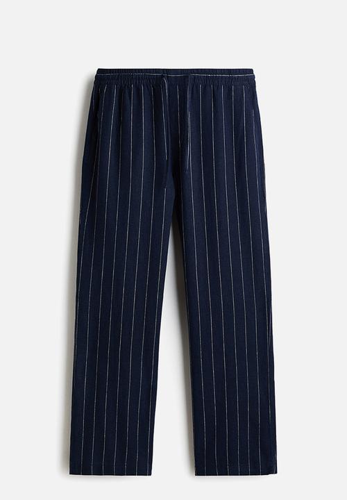 H&M - Relaxed fit linen-blend trousers - navy blue/striped