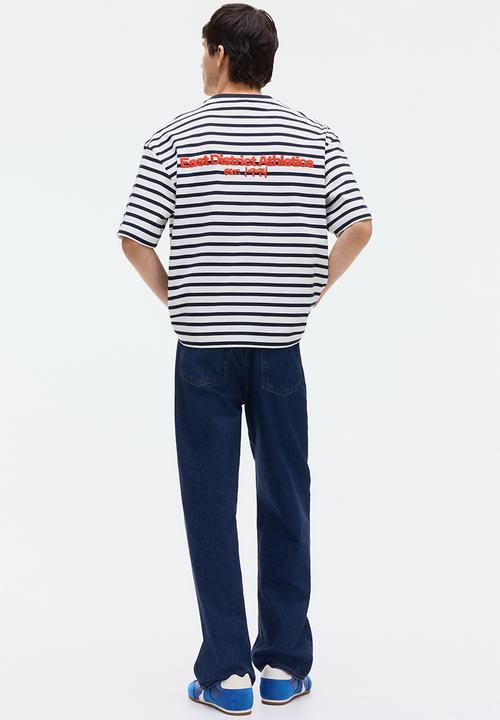 H&M - Loose fit cotton t-shirt - white/striped