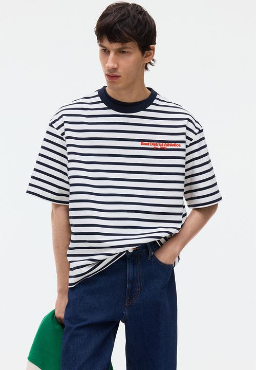 H&M - Loose fit cotton t-shirt - white/striped