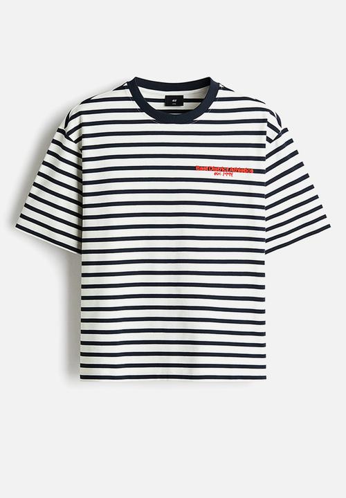 H&M - Loose fit cotton t-shirt - white/striped