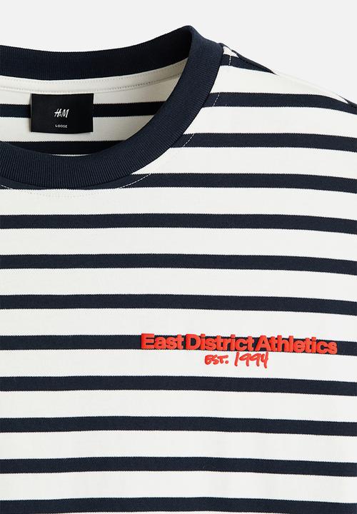 H&M - Loose fit cotton t-shirt - white/striped