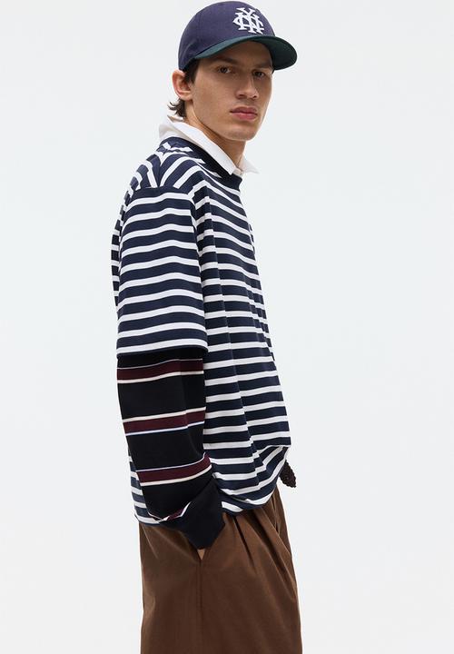 H&M - Loose fit cotton t-shirt - navy blue/striped
