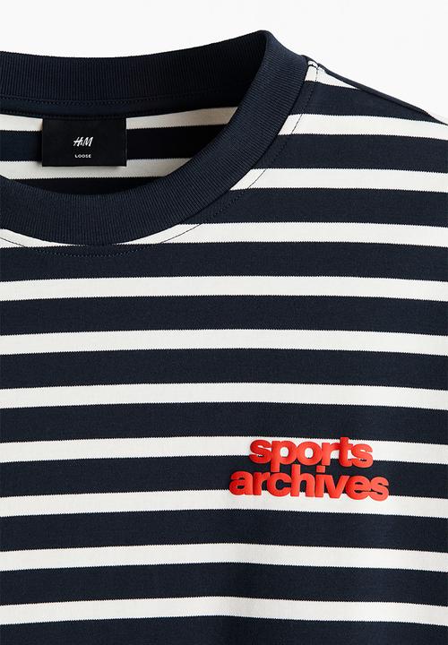 H&M - Loose fit cotton t-shirt - navy blue/striped