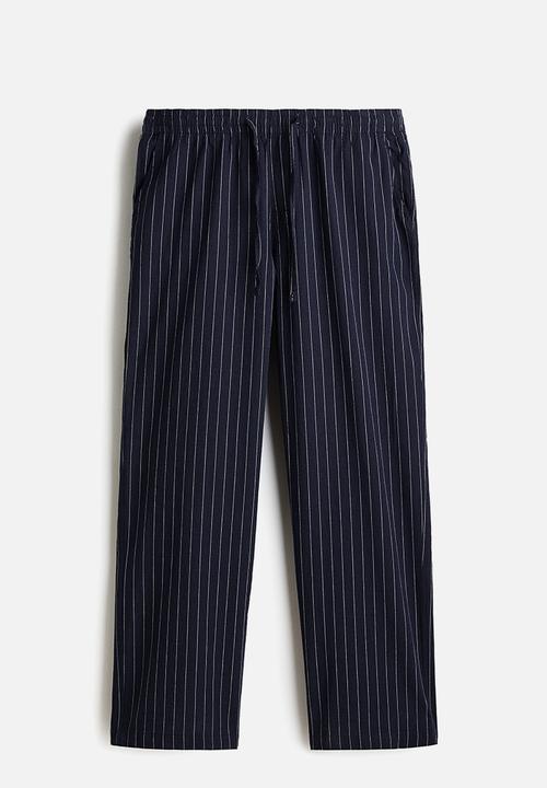 H&M - Relaxed fit linen-blend trousers - navy blue/striped
