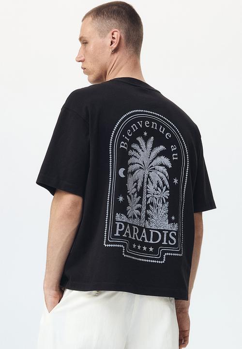 H&M - Relaxed fit printed cotton T-shirt - black/paradis