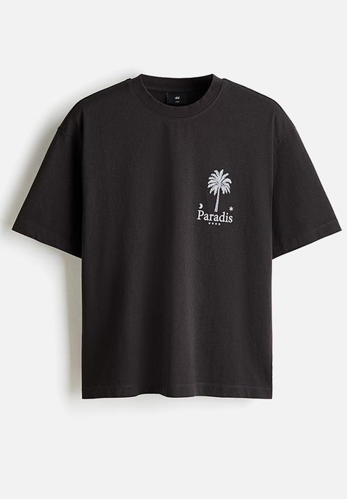 H&M - Relaxed fit printed cotton T-shirt - black/paradis