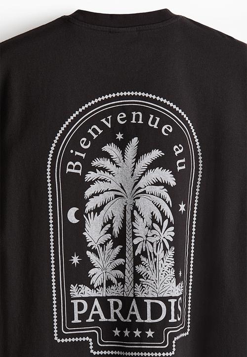 H&M - Relaxed fit printed cotton T-shirt - black/paradis
