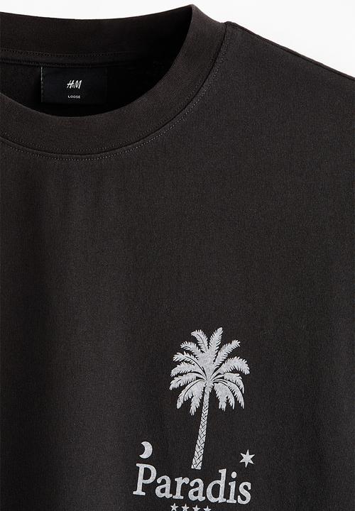 H&M - Relaxed fit printed cotton T-shirt - black/paradis