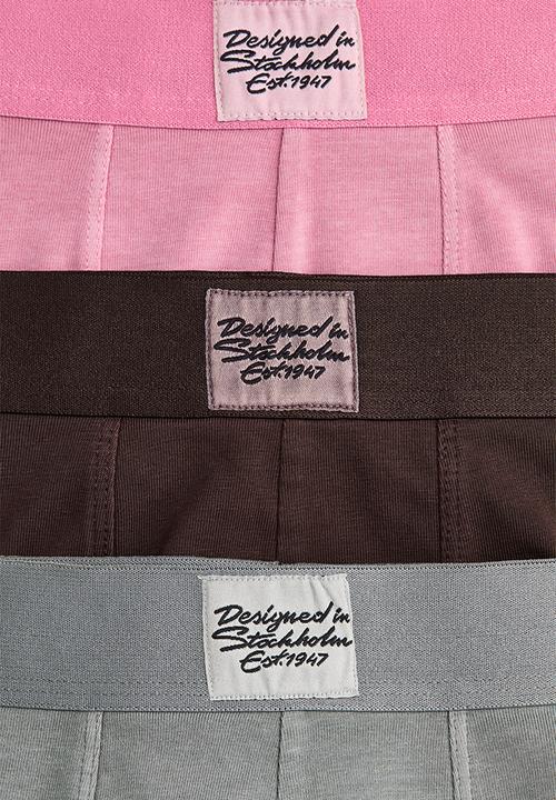 H&M - 3-Pack ribbed short trunks - pink/brown/grey