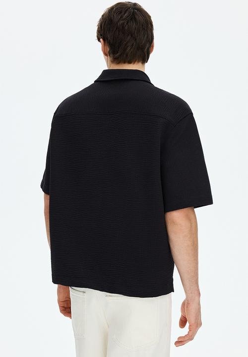 H&M - Relaxed fit waffled resort shirt - black