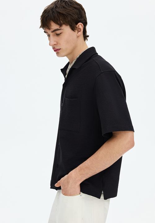 H&M - Relaxed fit waffled resort shirt - black