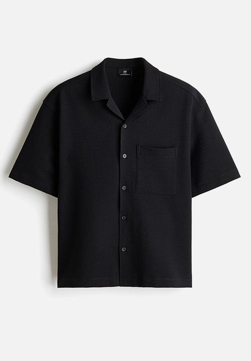 H&M - Relaxed fit waffled resort shirt - black