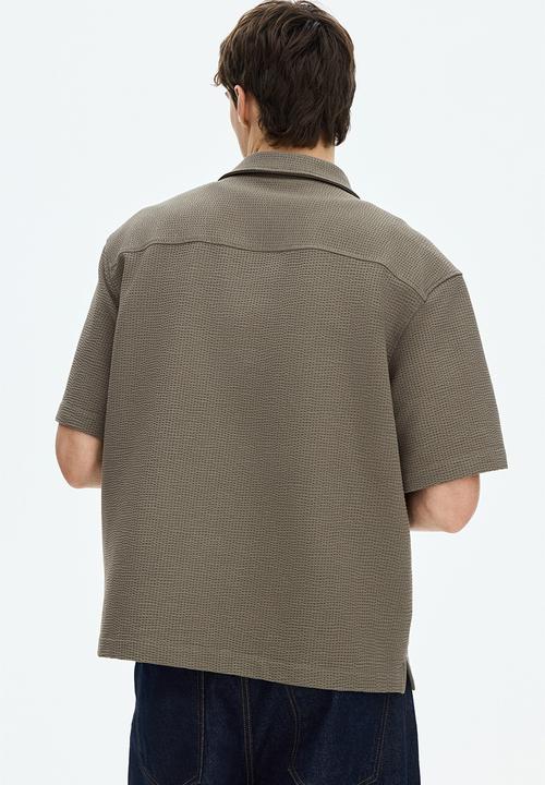 H&M - Relaxed fit waffled resort shirt - khaki green