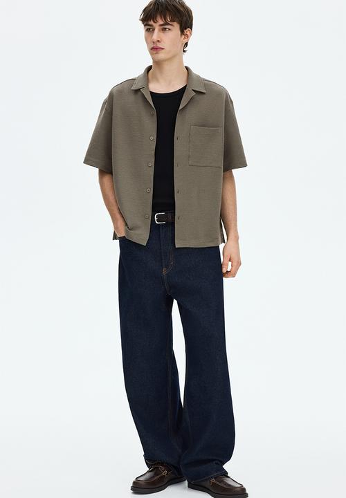 H&M - Relaxed fit waffled resort shirt - khaki green
