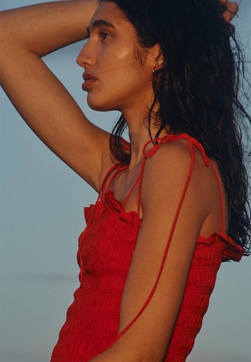 H&M - Smocked-bodice tie-strap dress - bright red
