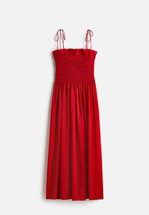 H&M - Smocked-bodice tie-strap dress - bright red